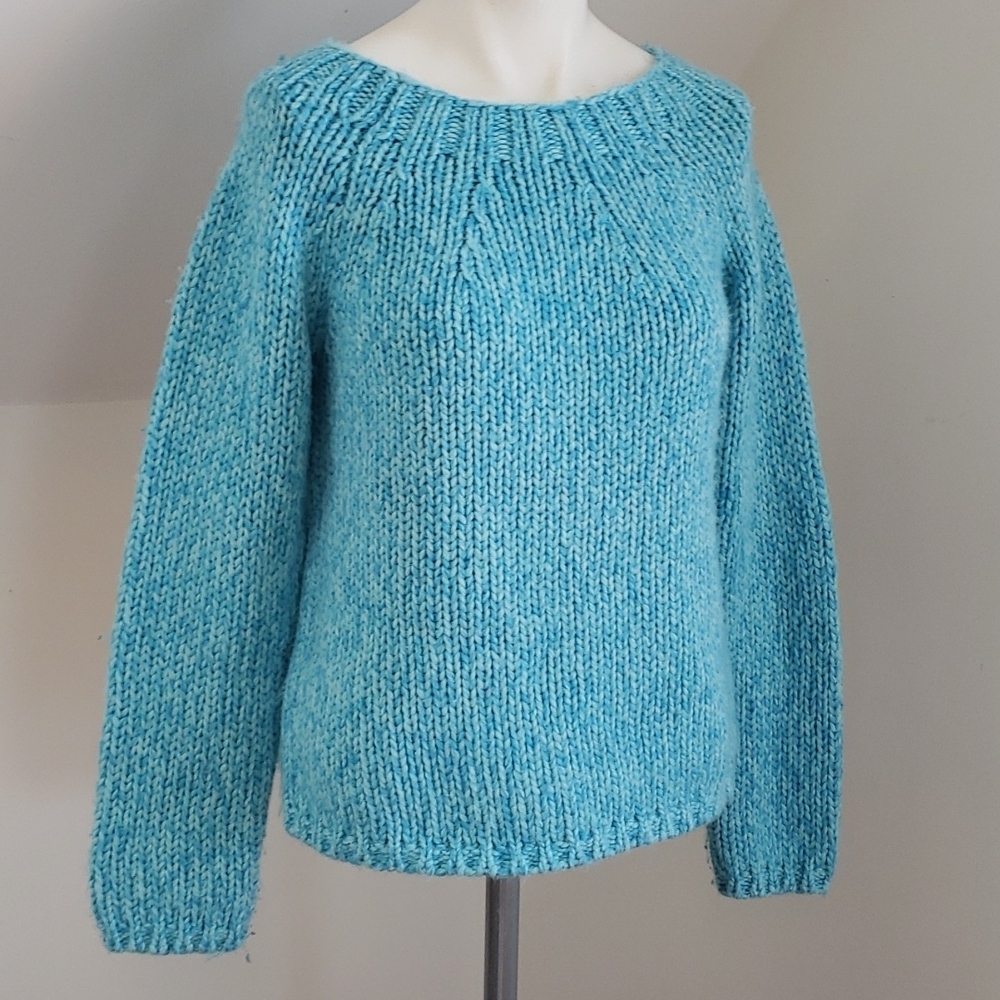 New York & Company Thick Knit Cropped Teal Pullover Sweater, Size S - Picture 3 of 12